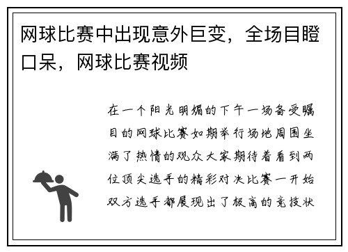 网球比赛中出现意外巨变，全场目瞪口呆，网球比赛视频