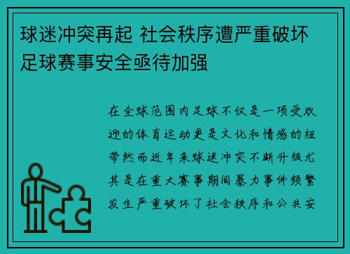 球迷冲突再起 社会秩序遭严重破坏 足球赛事安全亟待加强